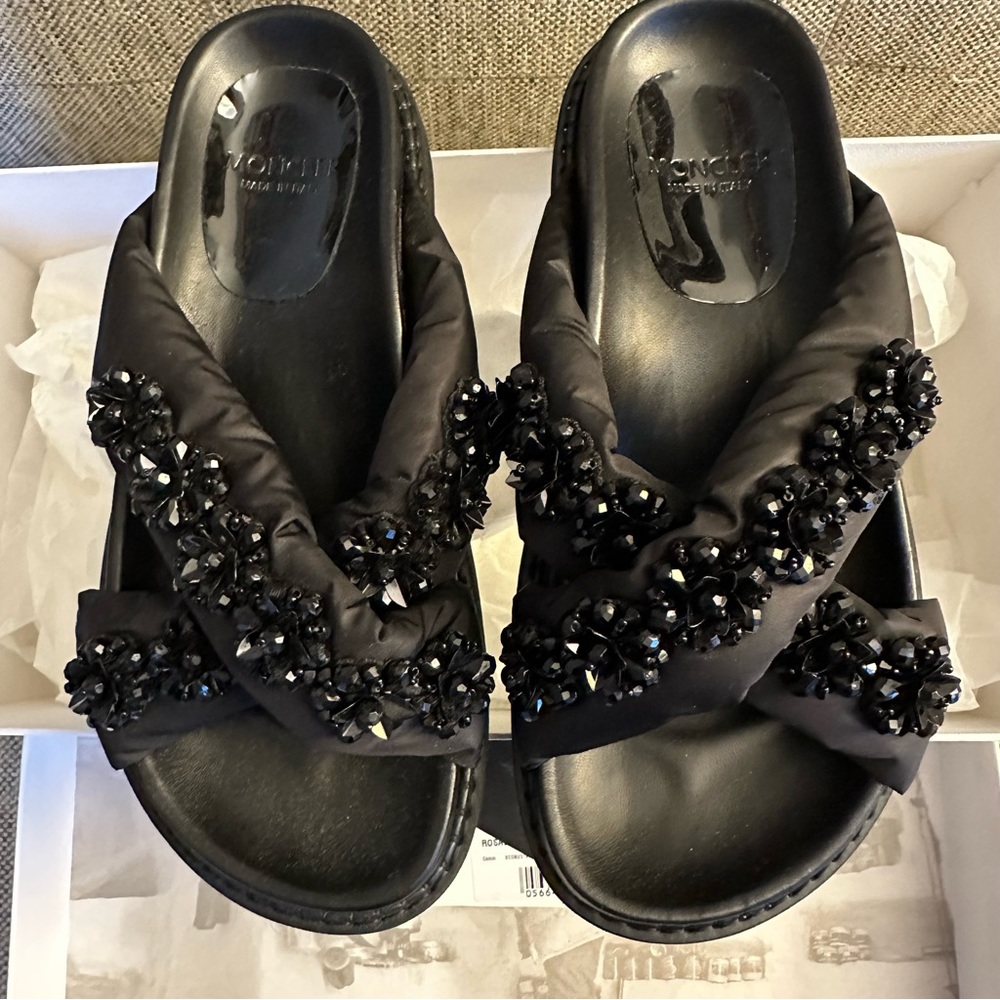 Moncler N°4 Simone Rocha Slides Black with Beading Size 36 NWT - Picture 1 of 8